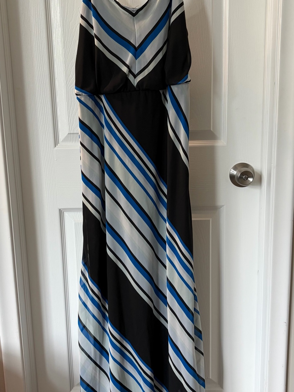 HeartSoul Black, White & Blue Striped Maxi Dress
